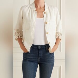 Chico's 3/4 Sleeve Linen Blend Utility Jacket Alabaster Boho Sz 3